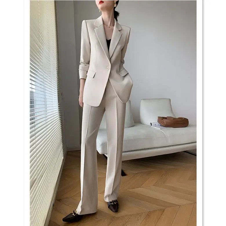 

Women 2023 Spring New Office Lady 2 Piece Sets Female Loose Solid Blazers Coats + Pants Ladies Elegant Business Suits E205