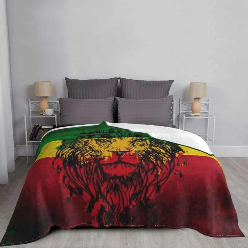 

Lion Of Judah Rasta Jamaican Reggae Throw Blanket Warm Flannel Rastafarian Art Blanket for Bedding Couch Bedspread