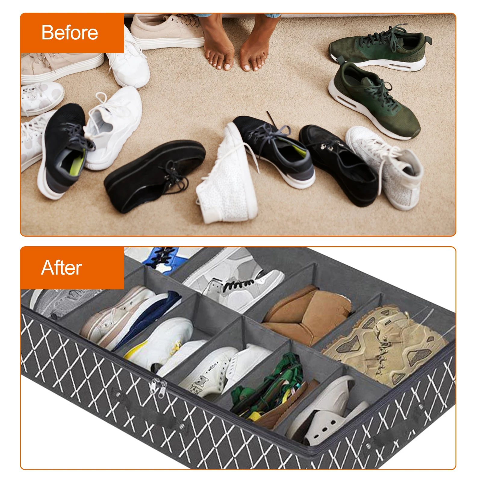 

New Non-Woven Large Capacity Shoes Storage Box Foldable Under Bed Shoes Organizer With Zipper Handle Dustproof Shoes Storage Box
