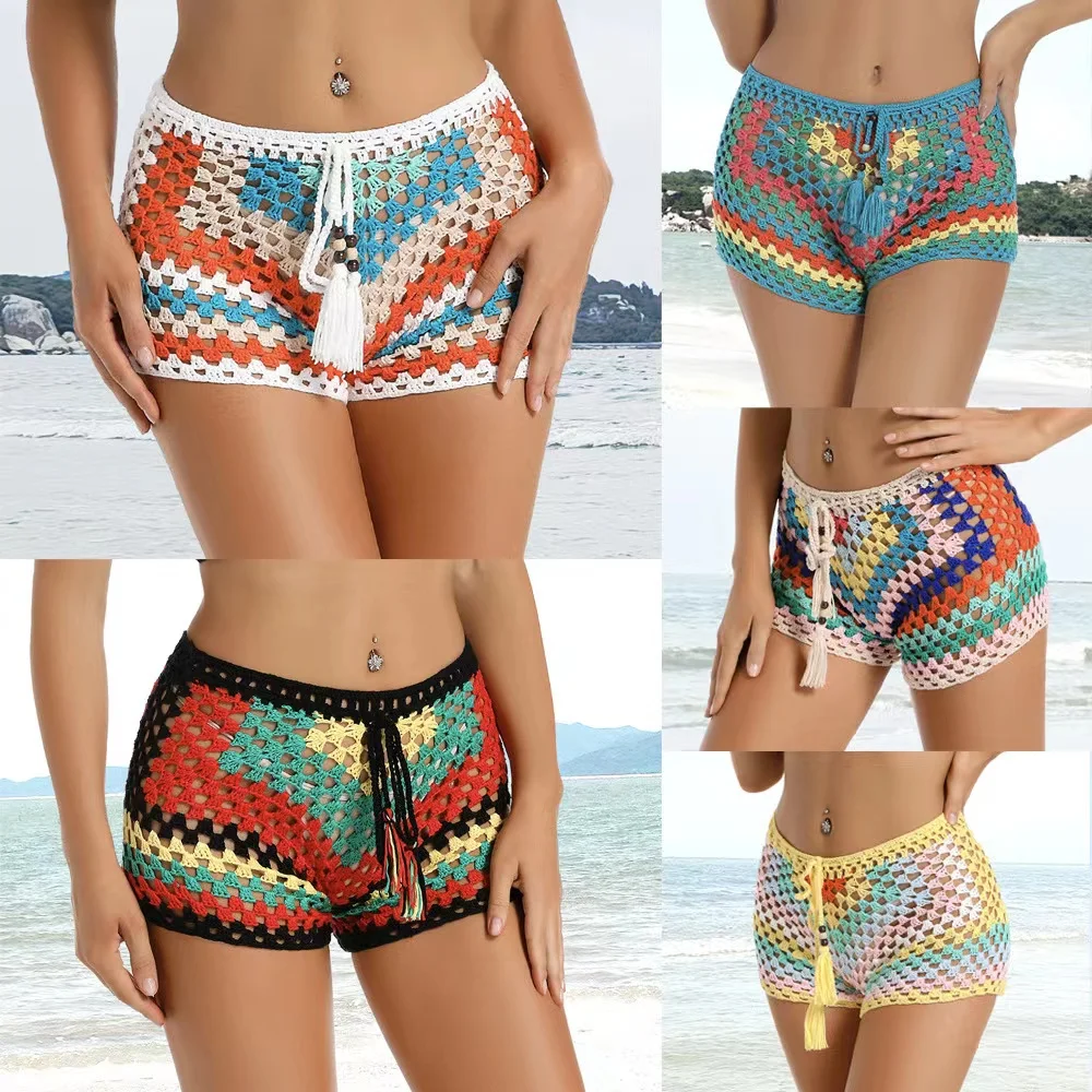 

2023 Handmade Knitting Bikini Sexy Women Sunbathing Crochet Panties Mesh Beach Swimming Underpants