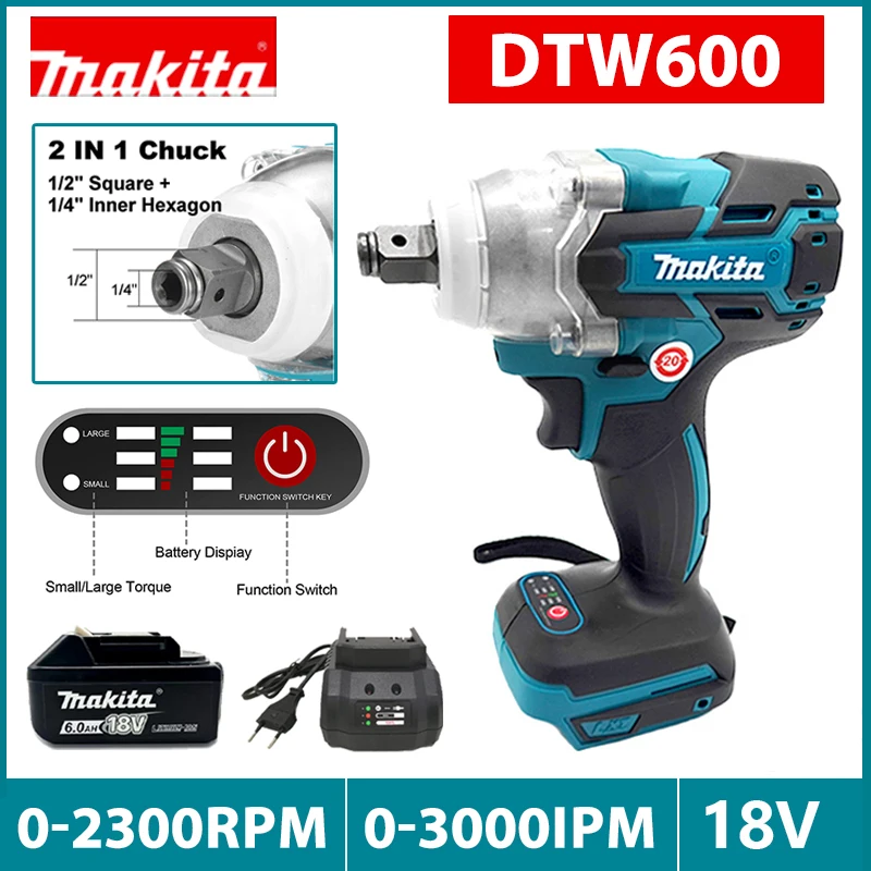 Makita DTW600 беспроводной ключ Электрический ударный гайковерт 18V Brushless 1/2 Inch для