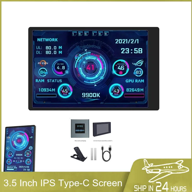 

3.5 Inch IPS Type-C Secondary Screen Computer CPU GPU RAM HDD MonitorUSB Display For Freely AIDA64 mini monitor