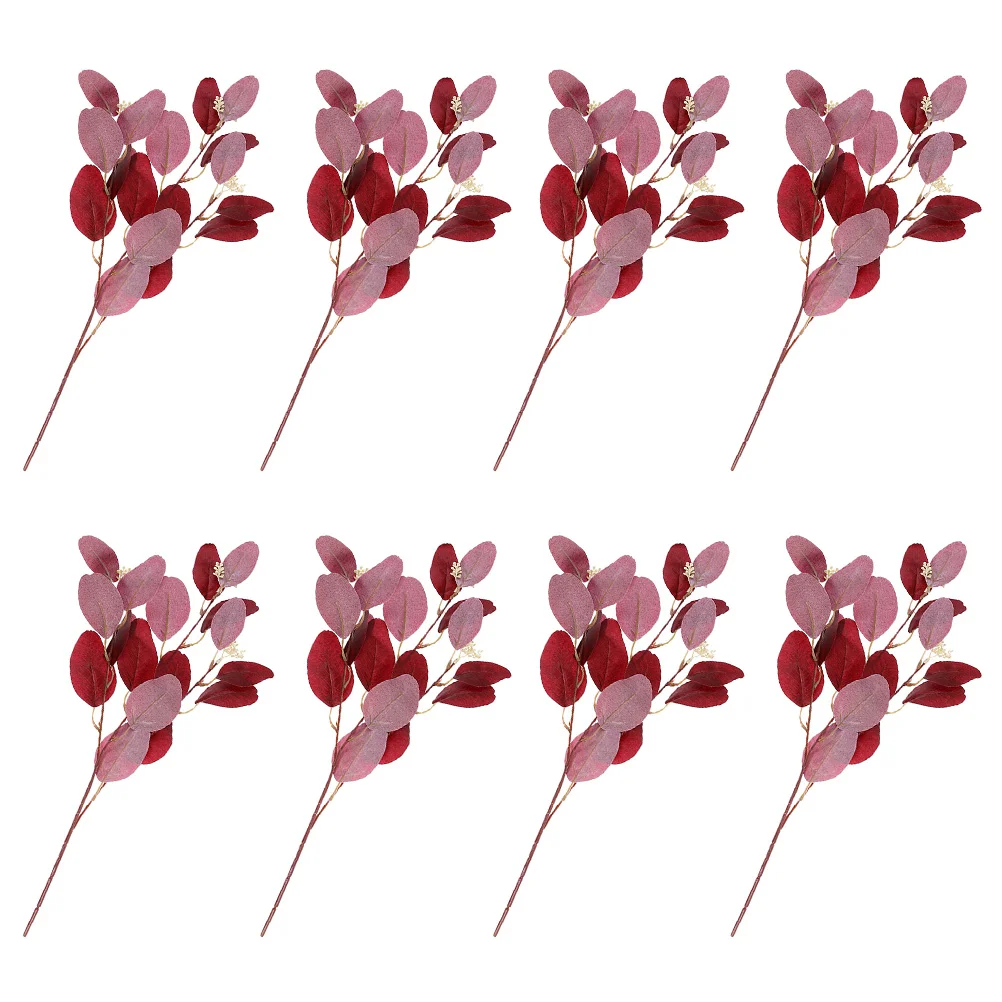 

8 Pcs Simulated Eucalyptus Leaves Artificial Plants Fake Decors Leaf Ornaments Household Simulation Branch Stems Iron Vase