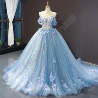 blue wd235 quinceanera dresses sweetheart off the shouler prom vestido appliques 3d flowers for 15 girls ball gowns