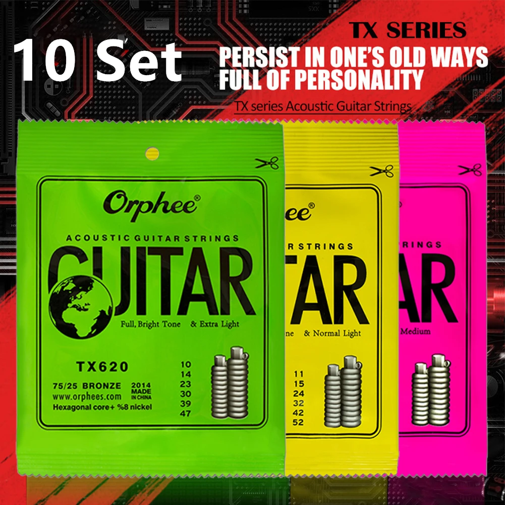 

10 Set Orphee TX Series Acoustic Guitar Strings Extra Light 12-53 11-52 10-47 Acoustic Guitar Strings Guitar Accessories