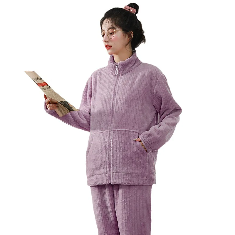 Женская Удобная Домашняя одежда пижамный комплект сезон зима-осень однотонный