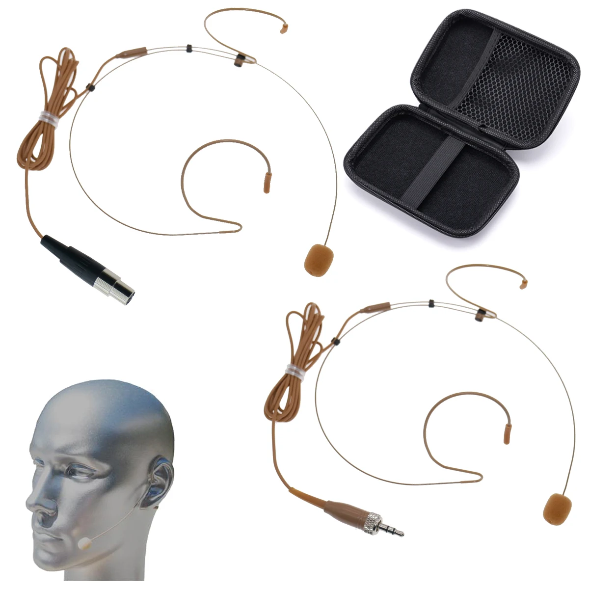 

High-Performance HM200 Tan Dual Ear Hanging Headset Microphone For Sennheiser G2 G3 G4 Shure 4Pin AKG Samson 3Pin Zipper Box