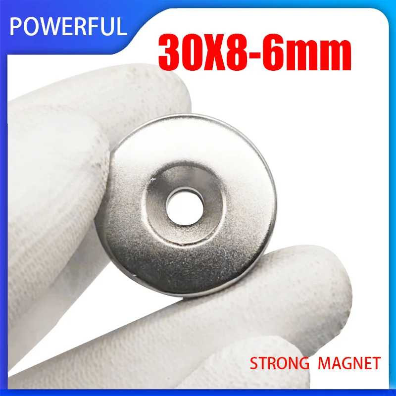 

1~10PCS 30x8 Hole 6mm N35 Strong Ring Magnet Countersunk Rare Earth Neodymium Magnets Permanent magnet Disc 30x8-6mm