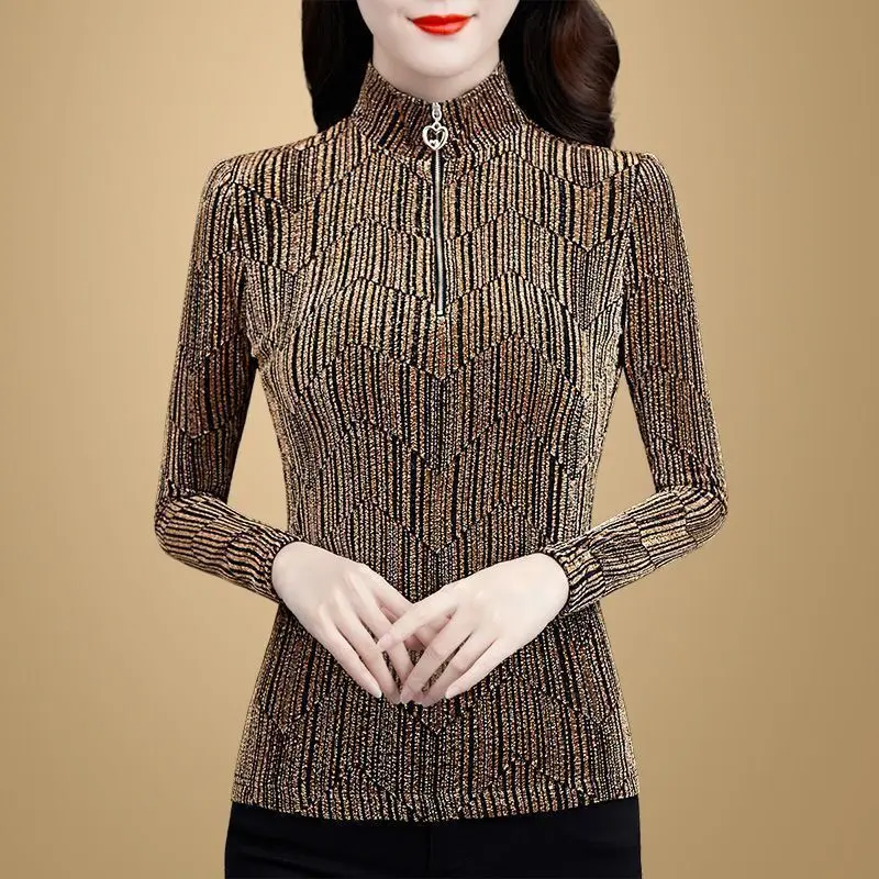 

2022 New Long-sleeved T-shirt Women's Autumn Winter Fashion Slim Shirt Middle-aged Mother Bottoming Shirt Female Blouses B95