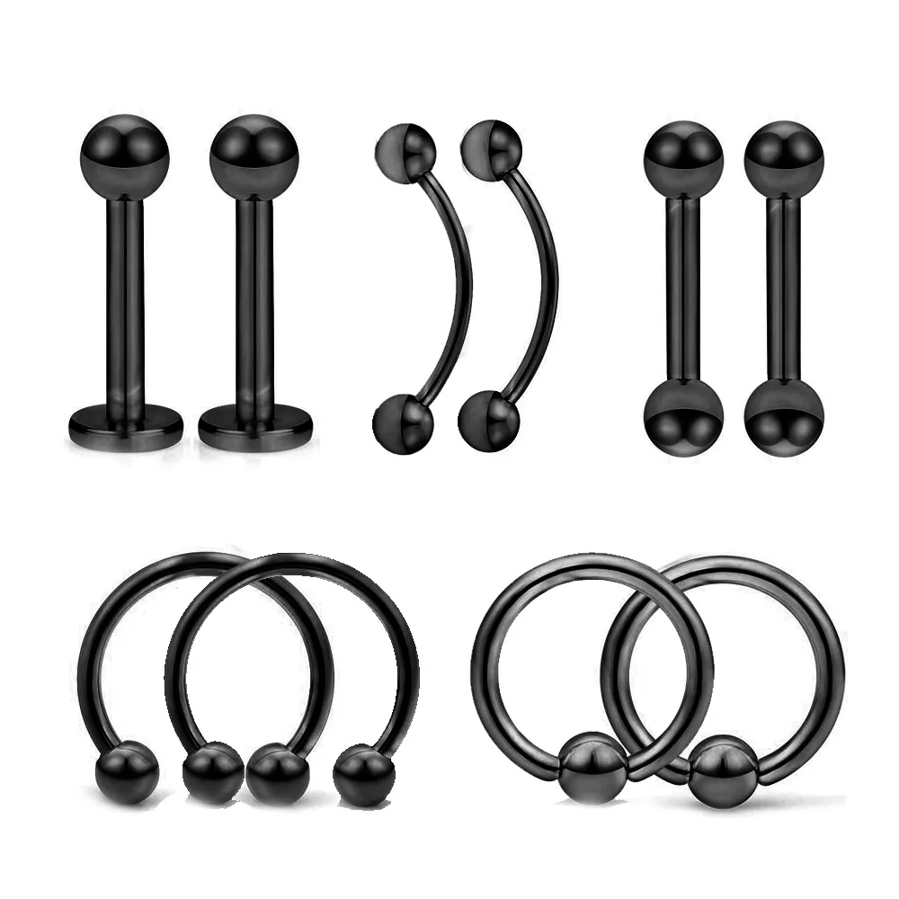 

Cool Mixed Styles Surgical Steel Ball Nose Stud Rings Piercing Jewelry Men Women Nose Ring 10PCS/SET