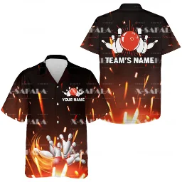

Personalized Skull Fire Funny Bowling 3D Print High Quality Summer Men's Hawaiian Beach Shirt Fashion Short Sleeve Tops Casual
