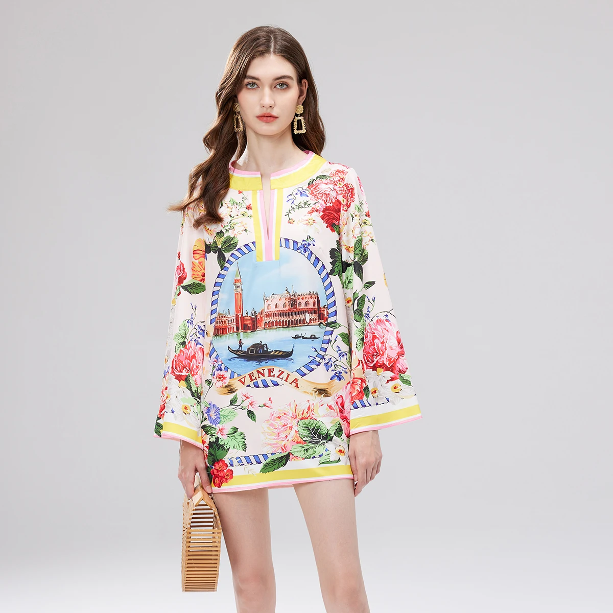 Женское модельное винтажное платье с цветочным принтом повседневное свободное