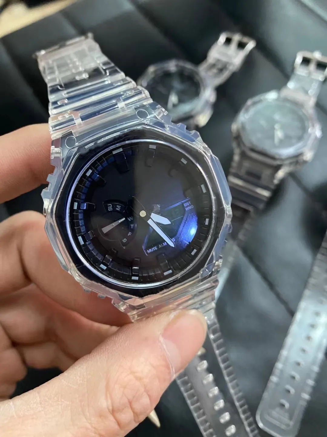 

Men's Women Sports Digital Wrist Watch Full Function LED Waterproof World Time Automatic Hand Raise Light Transparent 2100 Serie