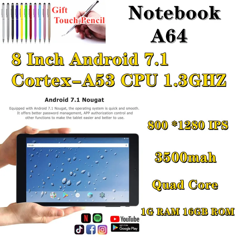 Планшет с 8-дюймовым дисплеем ОЗУ 1 ГБ ПЗУ 16 7 ГГц Android 3 | Компьютеры и офис