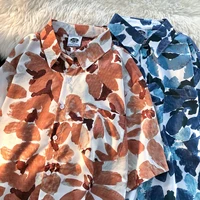 summer harajuku style oil painting printed hawaiian shirt brown print shirt for woman clothes wholesale