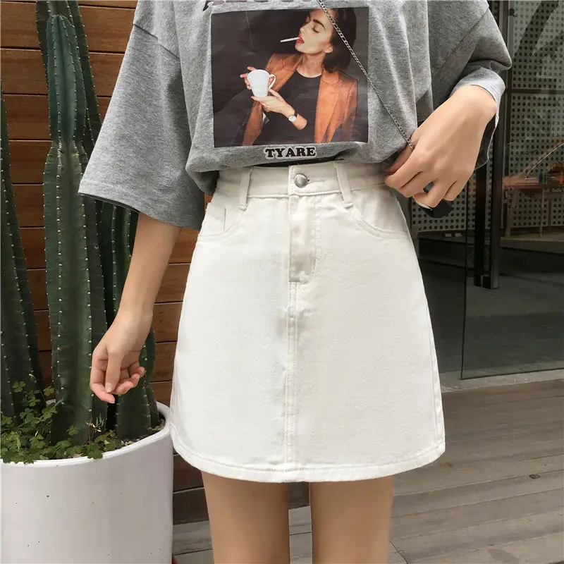 

Solid Color Denim Short Skirt Women Summer New Trend A-line Simple All-match Skirts Korean Fashion Casual High Waist Skirt