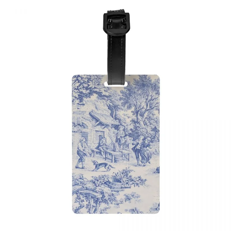 

Vintage Classic French Toile De Jouy Navy Blue Motif Pattern Luggage Tag Protection Baggage Tags Travel Bag Labels Suitcase