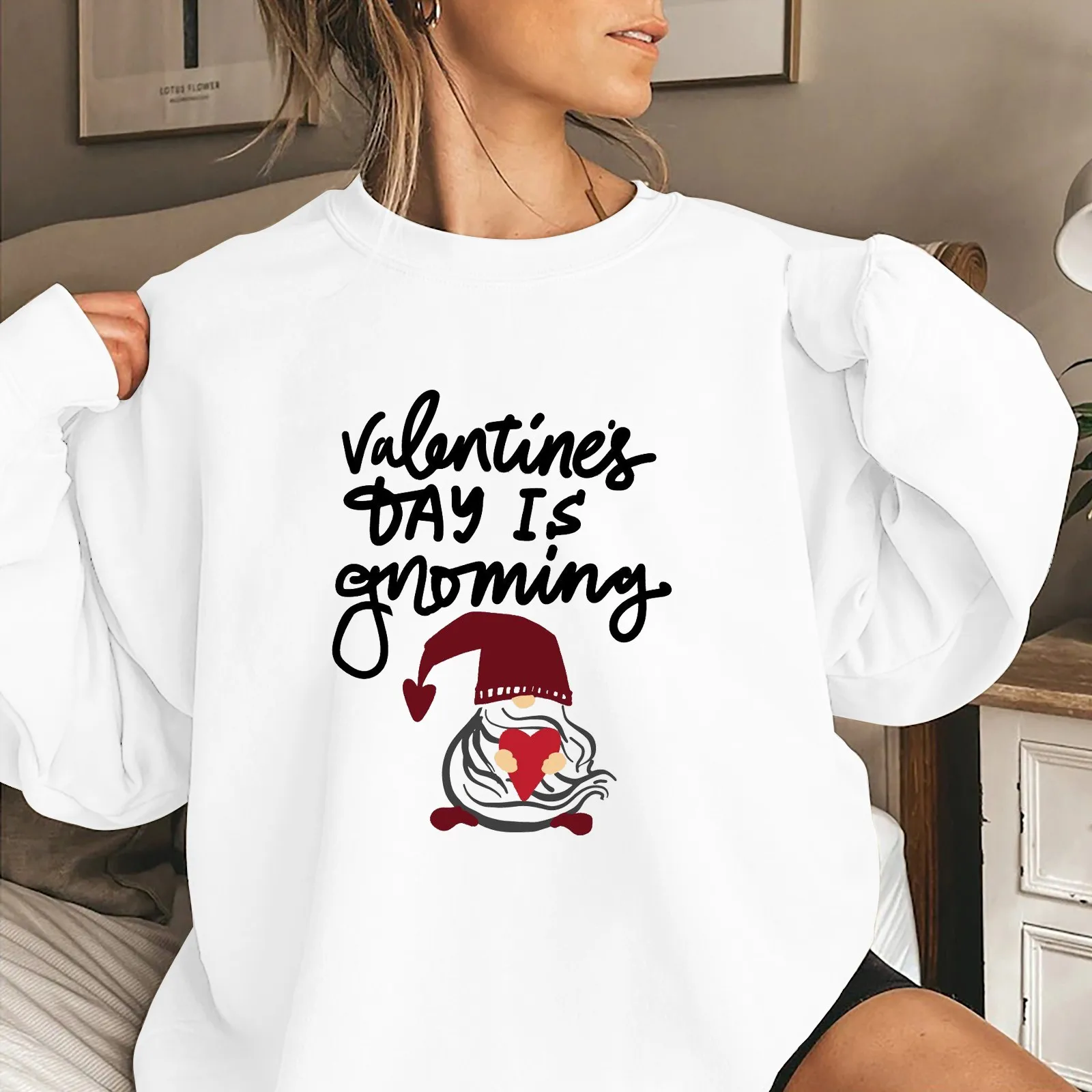 

Women Pullover Valentine's Day Round Neck Long Sleeve Top Cute Printed Casual Hooded Sweat Shirts Womens Hoodies Pullover