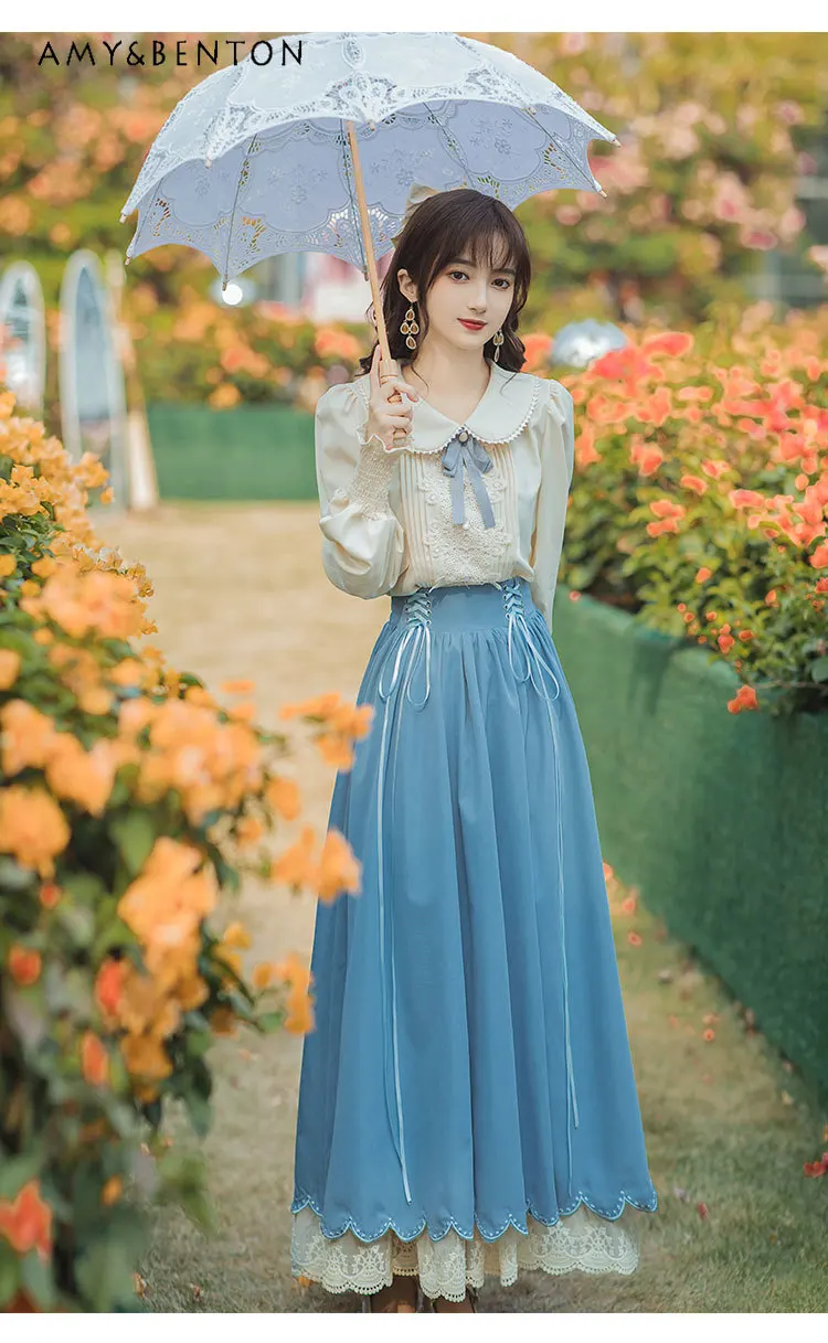 Комплекты юбок принцессы во французском стиле ретро милая рубашка с длинными