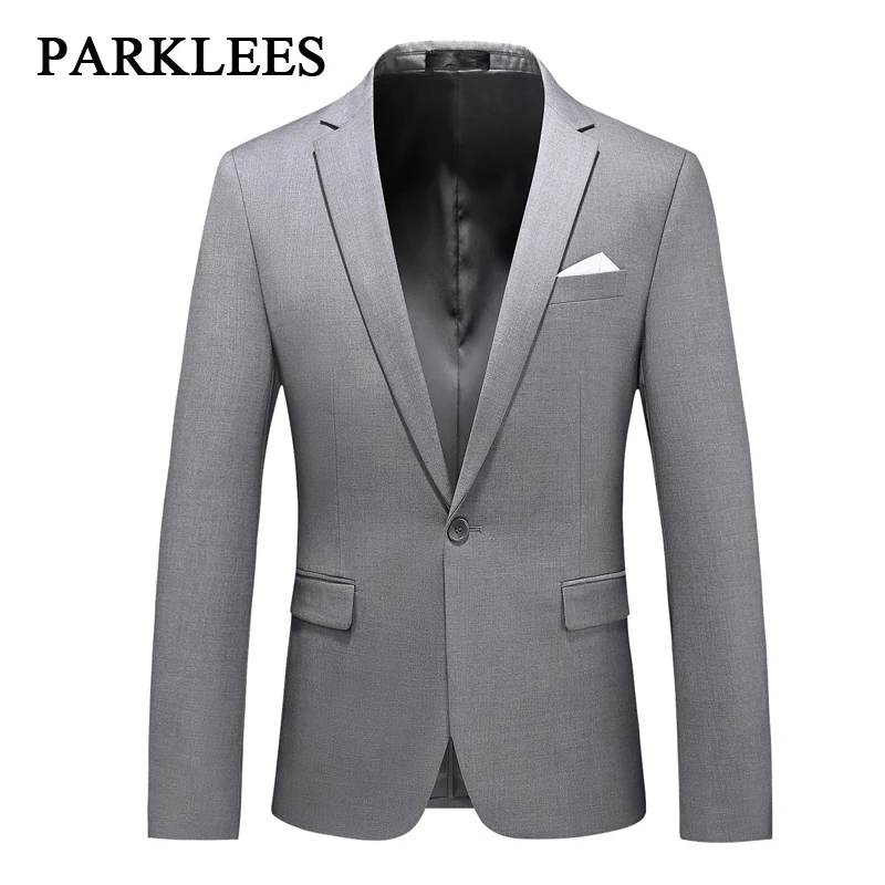 

Parklees Grey Slim Fit Jacket Blazer Classic Business Casual Single Button Suit Blazer Brand New Party Dinner Prom Costume Homme