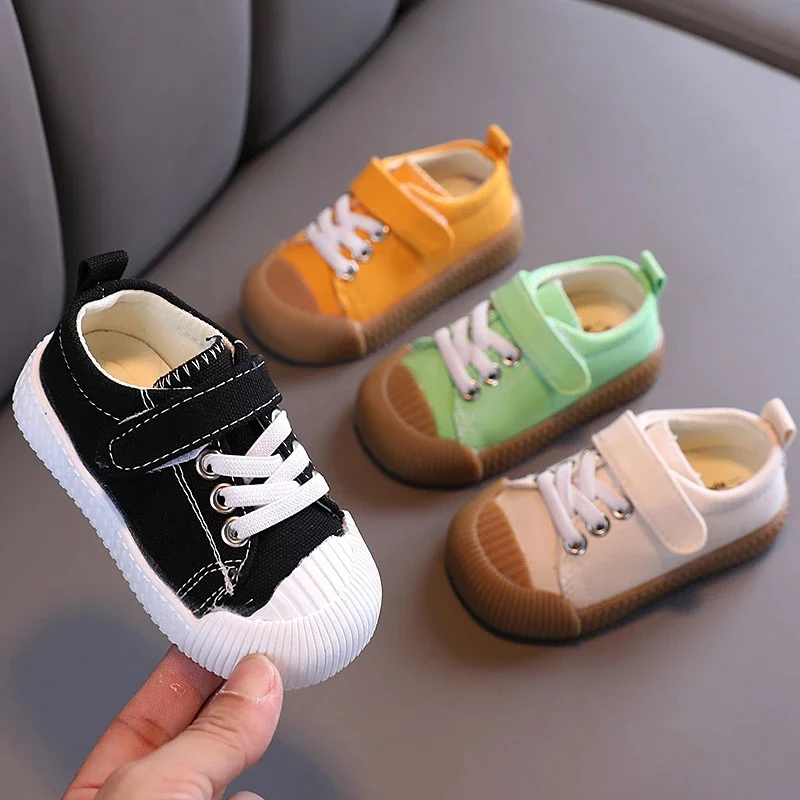 

Toddler Kids Canvas Shoes Spring Solid Color Breathable Baby Boys Girls Casual Shoes Hook-loop 15-25 Comfy Kids Walking Shoes