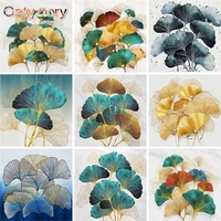 gatyztory 60x75cm frame diy painting by numbers leaf landscape painting calligraphy wall art canvas painting for home decor gift