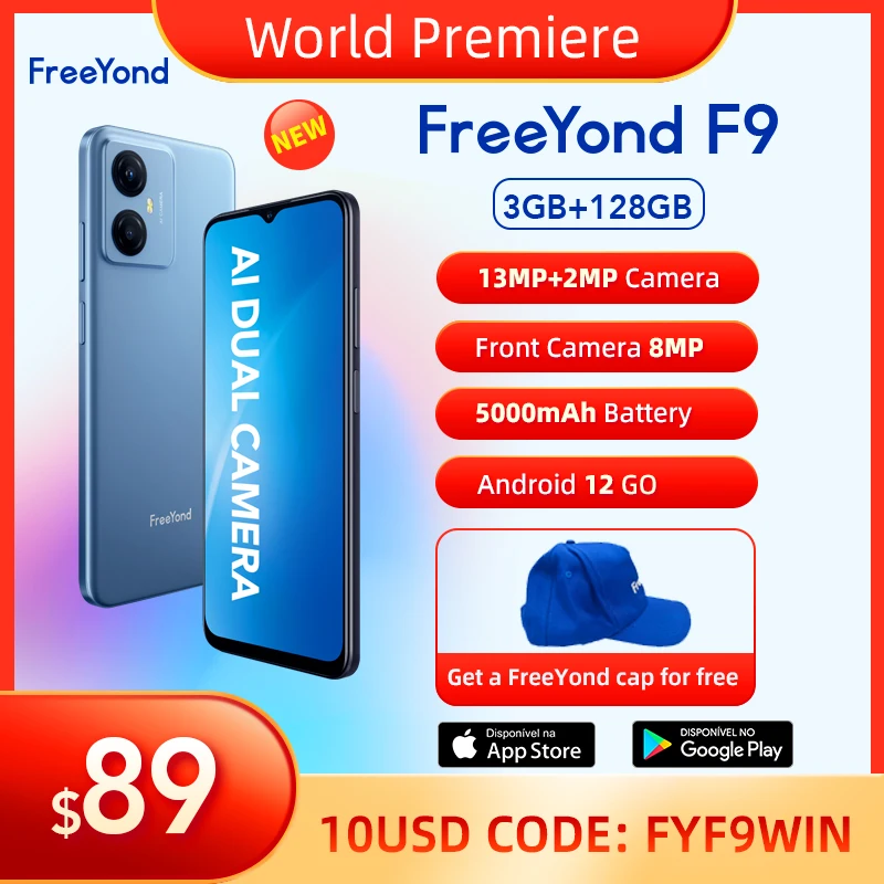 Global Version FreeYond F9 Smartphone 3GB+128GB Cellphones 13MP+2MP Camera 5000mAh Unisoc Octo Core Android Mobile Phones