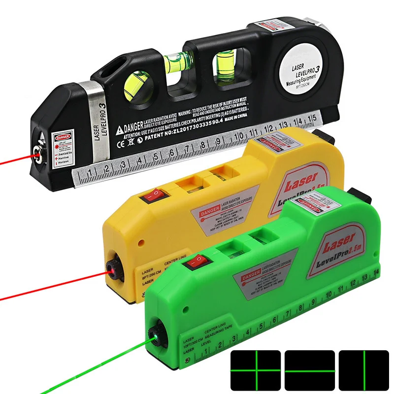 

4 In1 Laser Level for Construction Measure Tools 250/300cm Tape Measure High Power Green Red Cross Line Lasers Level Aligner