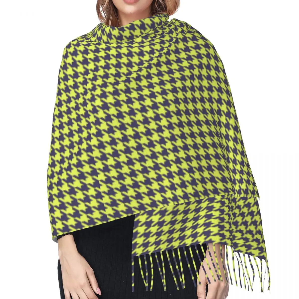 Роскошная модная тёплая шаль в клетку с рисунком гусиные лапки