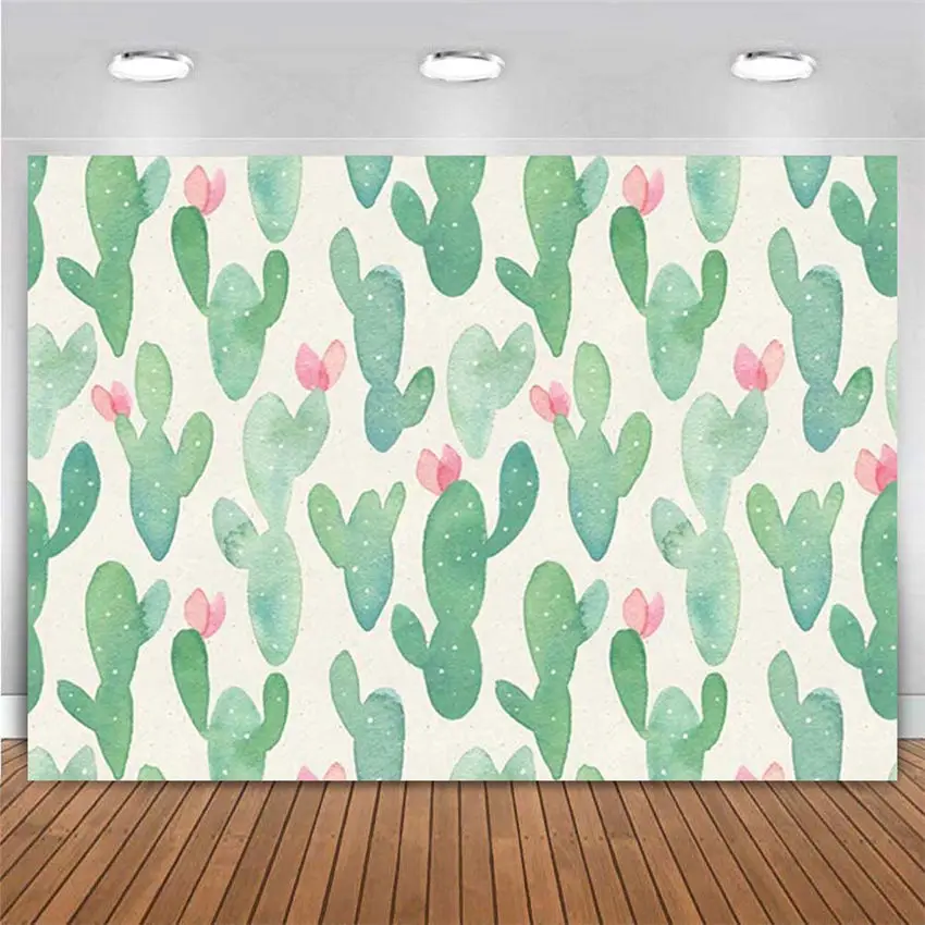 

Cactus Floral Backdrop Watercolor Desert Plants Photography Background Party Baby Shower Photo Shoot Table Banner Booth Decor