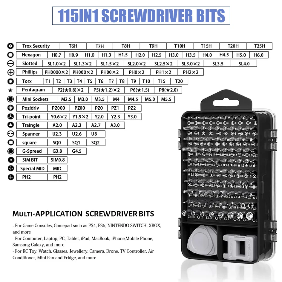 Набор прецизионных отверток 115 в 1 магнитные мини-гайки биты многофункциональное