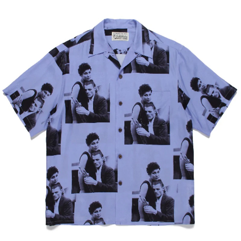

Breathable WACKO MARIA Short Sleeve Shirt Character Portrait Print High Quality Japanese Loose Macko Maria Shirts Men Women