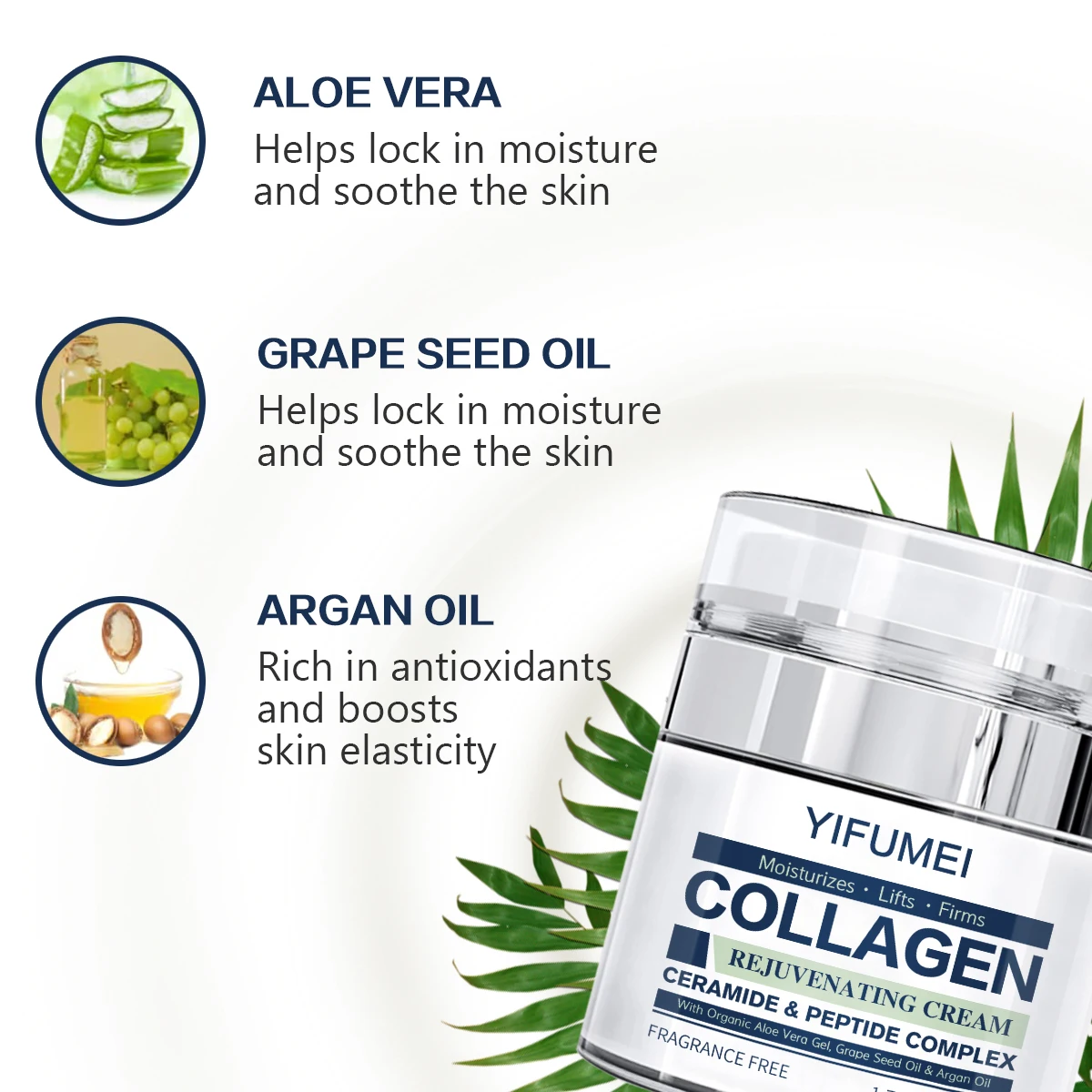 Фото Омолаживающий коллагеновый крем, укрепляющий лифтинг, против старения, морщин, дневной и ночной увлажняющий коллагеновый комплексный крем с пептидами №3