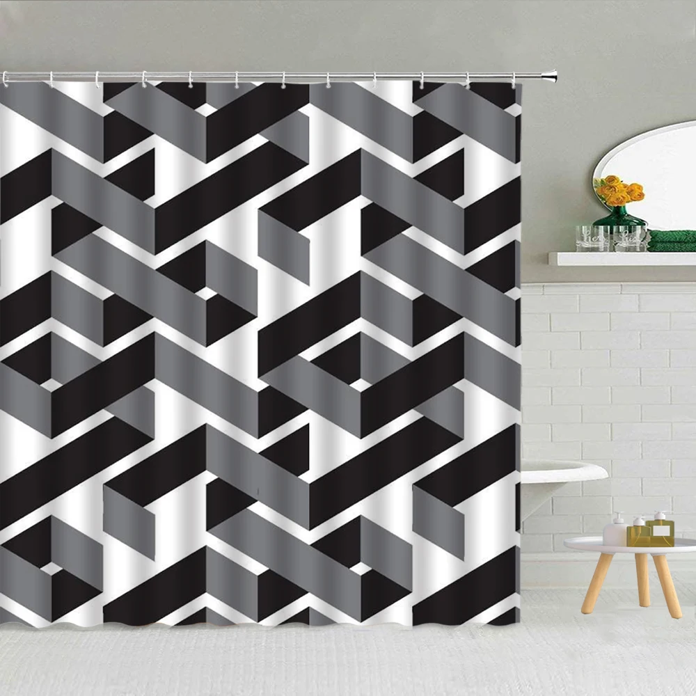 

Landscape Polyester Home Bath Hanging Curtain Washable Fabric Bathroom Set with Shower Curtain and Rugs