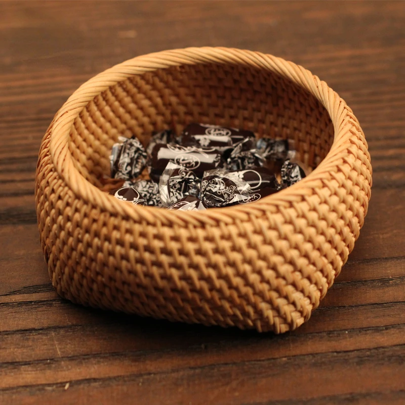 

Pure Handmade Rattan Refreshment Box Small Fruit Box Storage Box Rattan Pen Holder Tea Ceremony Accessories Box Home Decoration