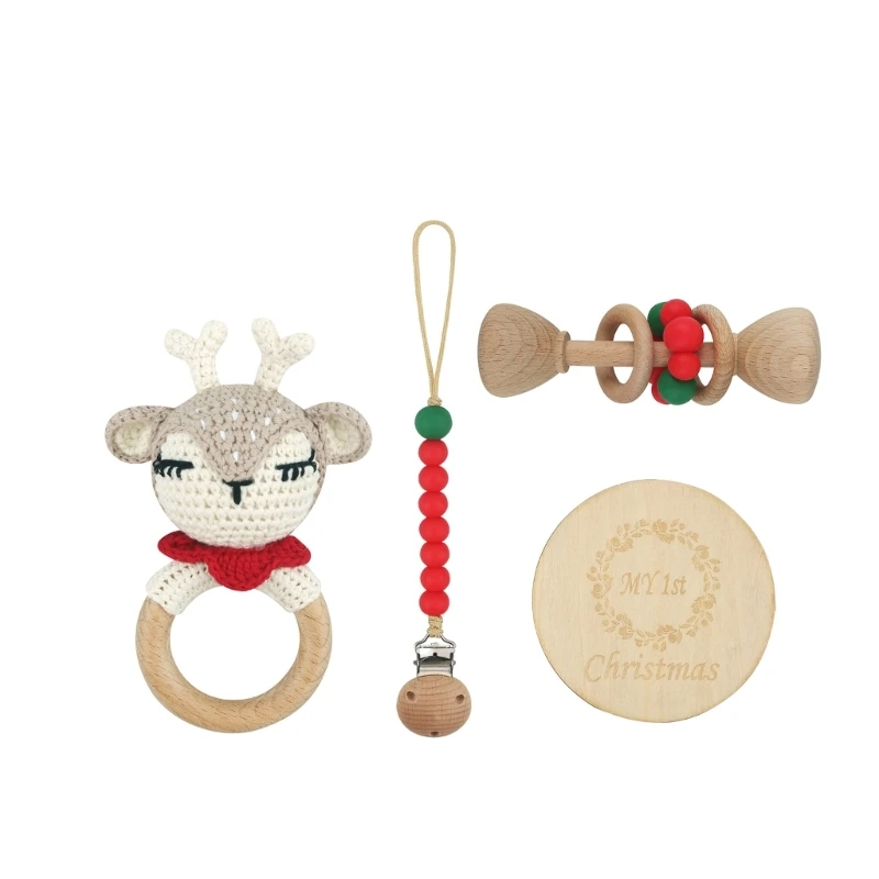 

4-Pack Wood Baby Toy Fine Motor Development Sensory Skills Toy Pacifier Clip Dropship