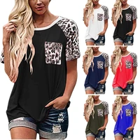 summer women ladies short sleeve t shirts leopard printing stitching o neck loose tees female casual sports wear street clothes