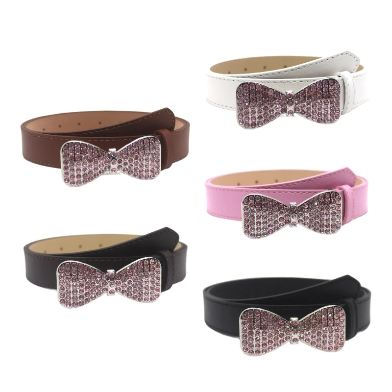 

Пояс в стиле Харадзюку со стразами, блестящий пояс с пряжкой и бантом, пояс для пастушки