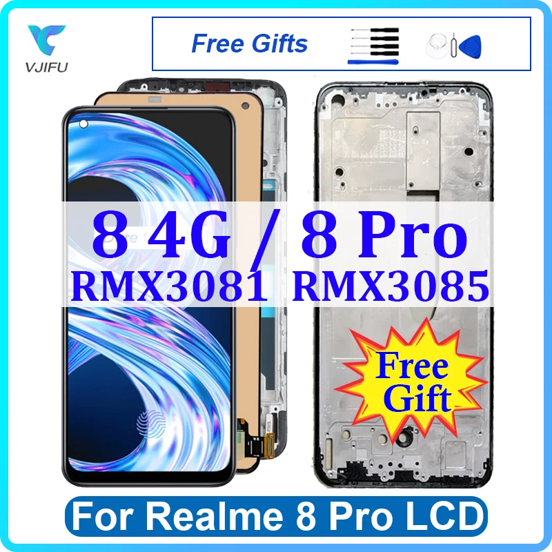 ЖК-дисплей 6,4 дюйма для OPPO Realme 8 Pro RMX3081, дисплей для Realme 8 4G RMX3085, сенсорный экран с рамкой и дигитайзером в сборе, замена