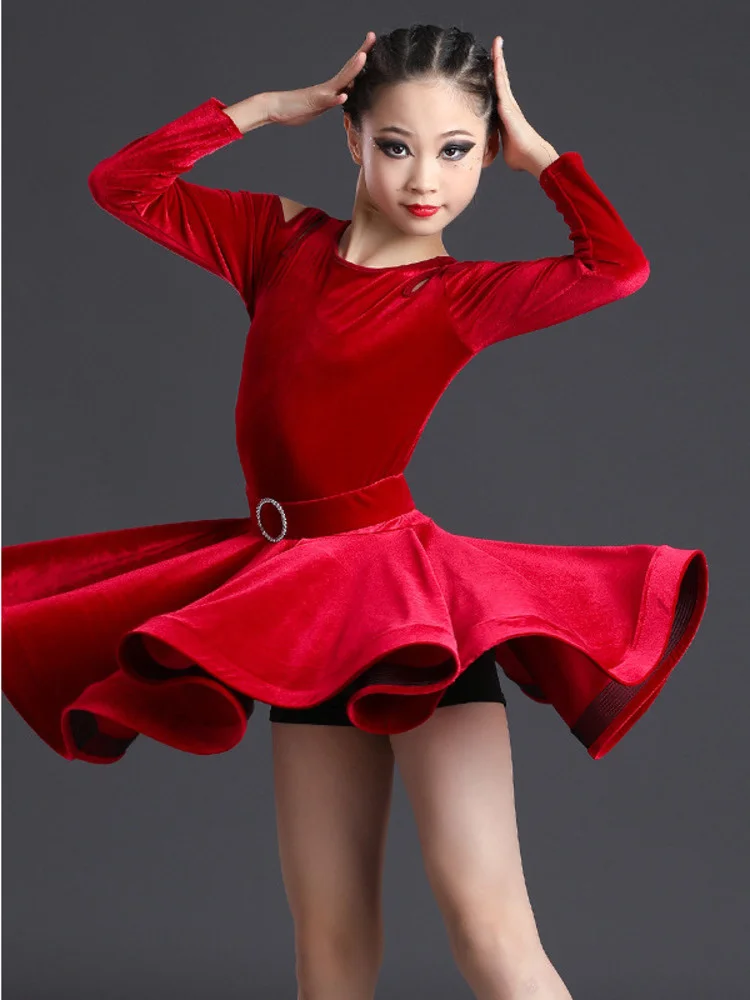 

Детский танцевальный костюм с длинным рукавом для девочек, летнее однотонное платье в бордовом стиле, фантастическая одежда, женские платья с открытыми плечами flamмаго