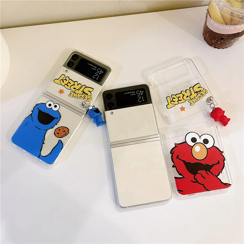 korea cute cartoon pendant phone cases for samsung galaxy z flip 3 clear pc cover case for samsung galaxy z flip 2 1 zflip3 5g free global shipping