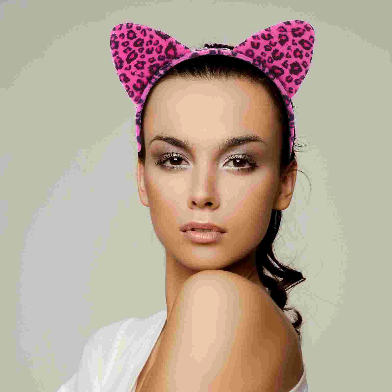 

Cat Ear Headbands Party Hairband for Halloween Fur Cat Headband Leopard Makeup Headband Headwear For Women Hair Hoop