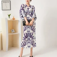 high end miyake pleated printed batwing sleeve large size dress new 2022 spring autumn fashion temperament slim fit long dress