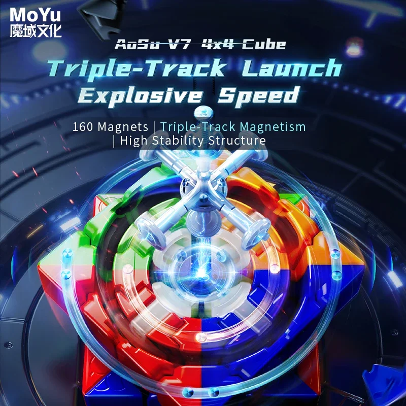 Funcube MoYu AoSu V7 4x4x4 Магнитный Скоростной Куб-головоломка УФ-трек Без Наклеек Fast Magic Cubo