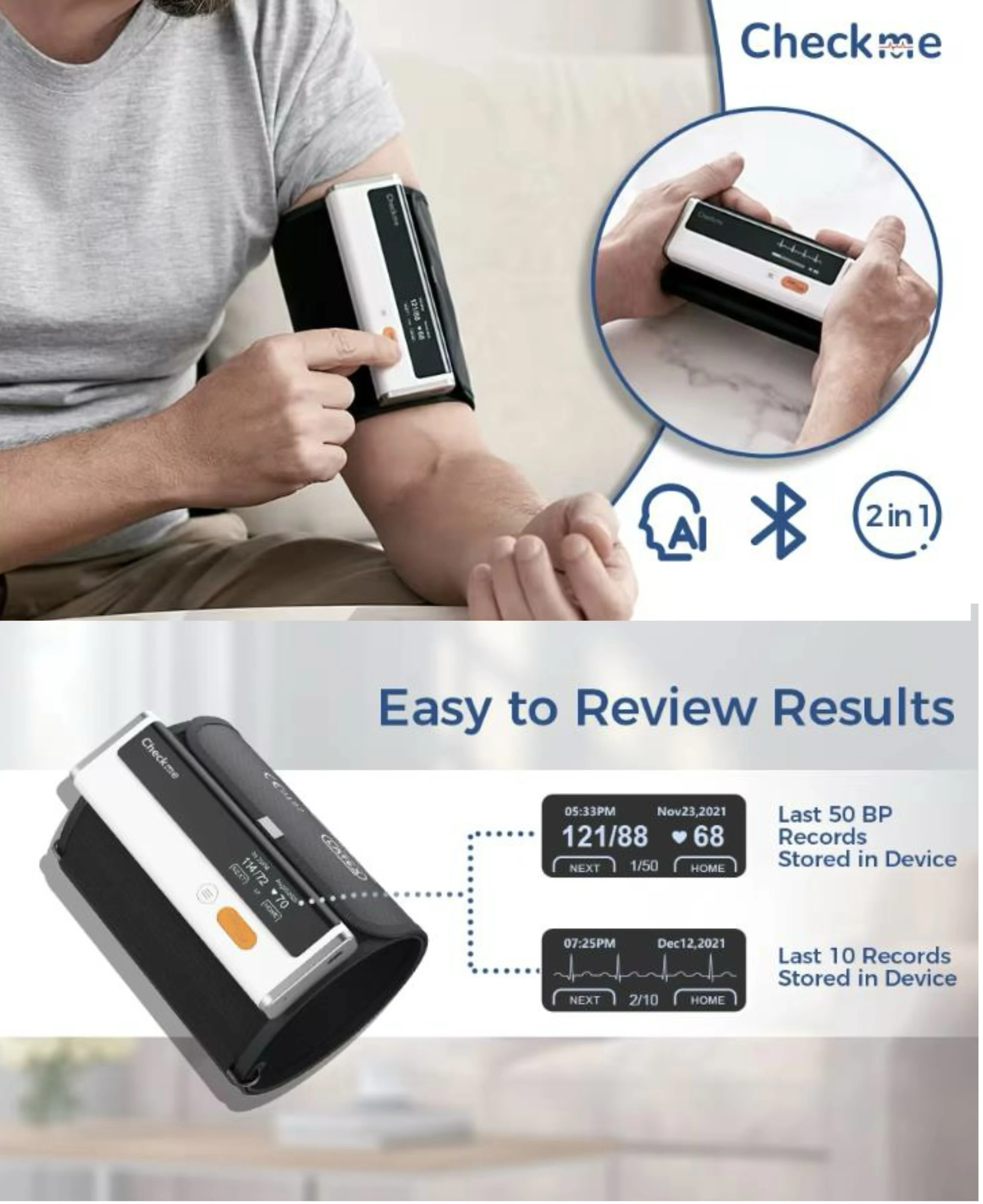 Фото Монитор артериального давления с Bluetooth, функцией мониторинга электрокардиограммы, автоматическим измерением частоты сердечных сокращений и пульса. №3