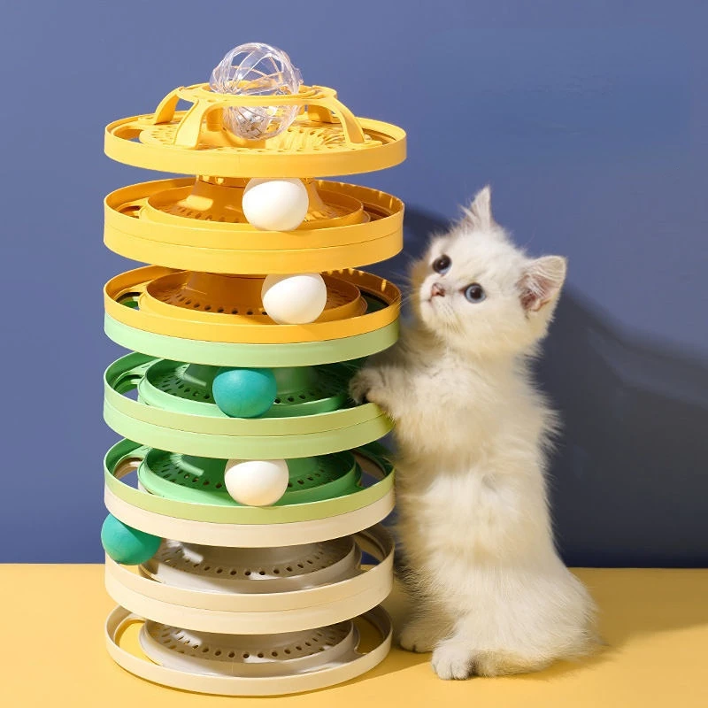 

Cat Toy 3-Levels Circle Tracks with Moving Balls Rolling Little Bell for Indoor Kitten Toys Interactive Turntable Chase Exercise