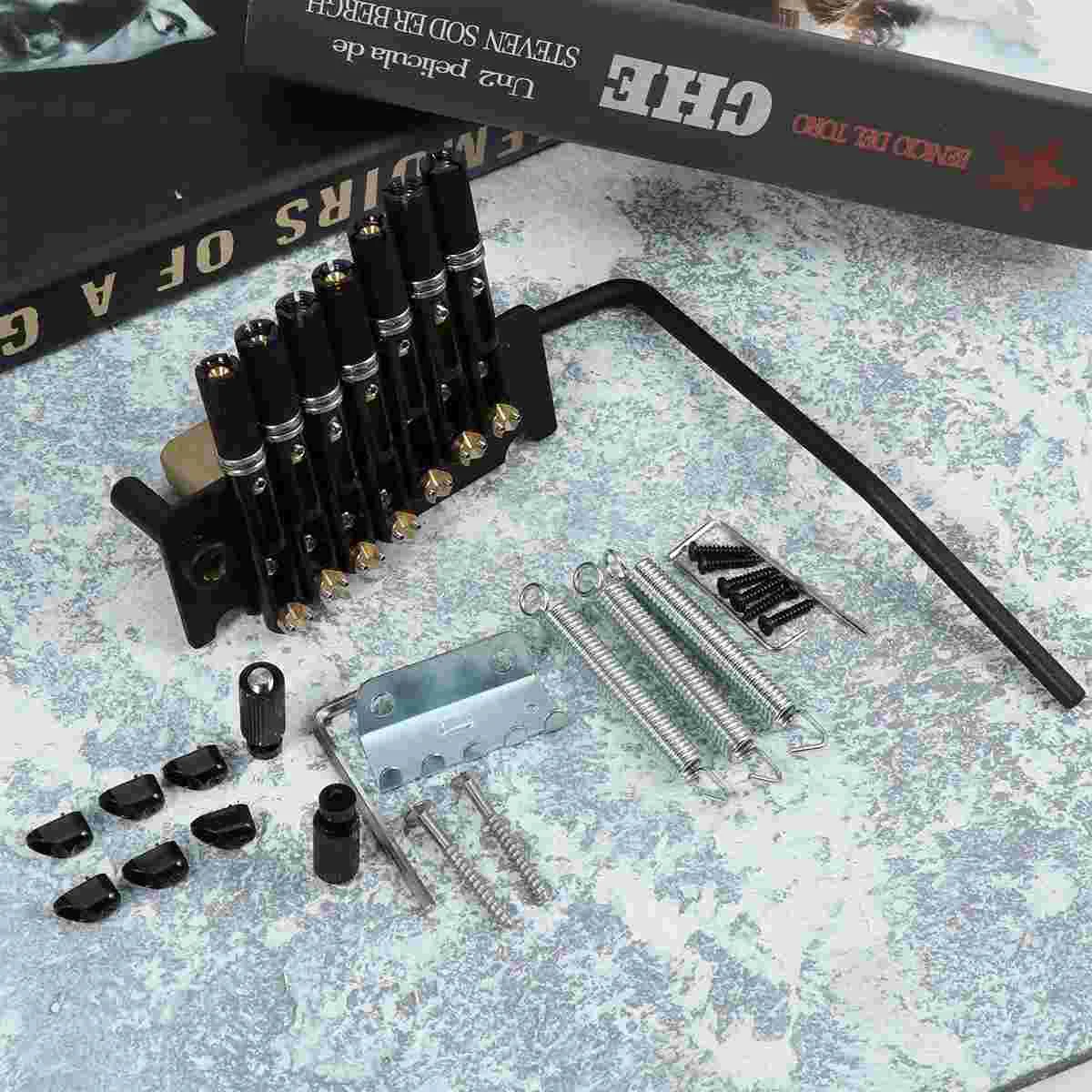 

GA878 7 String Headless Metal Saddle Bridge Strain Plate Bridge for Musical Instrument Replacement Guitar Tremolo System (Black)