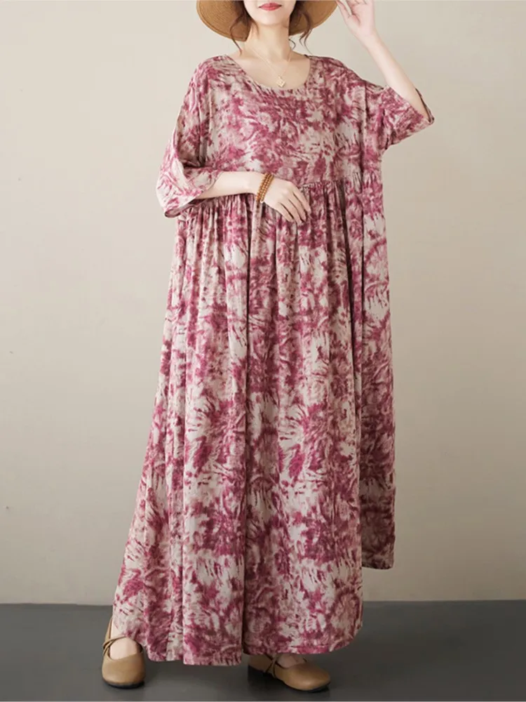 Платье женское длинное ТРАПЕЦИЕВИДНОЕ с принтом модное повседневное свободное