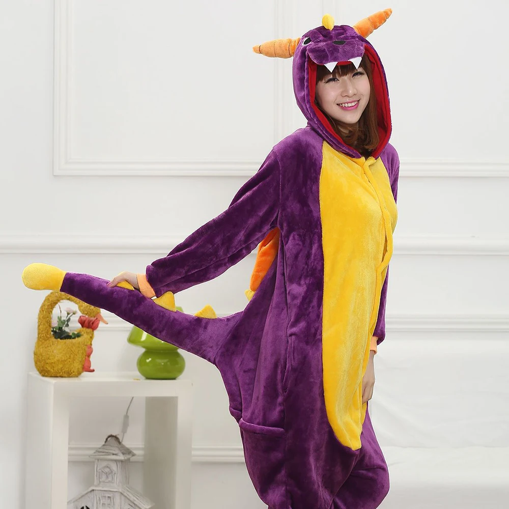 Women Kigurumi Dragon Pajamas Sets Flannel Animal Onesies Women Winter Hooded Nightwear Pyjamas Men Sleepwear Cosplay Homewear