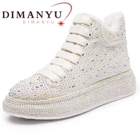 dimanyu winter boots sneakers women shoes rhinestone shiny women ankle boots large size lace up fashion student booties ladies